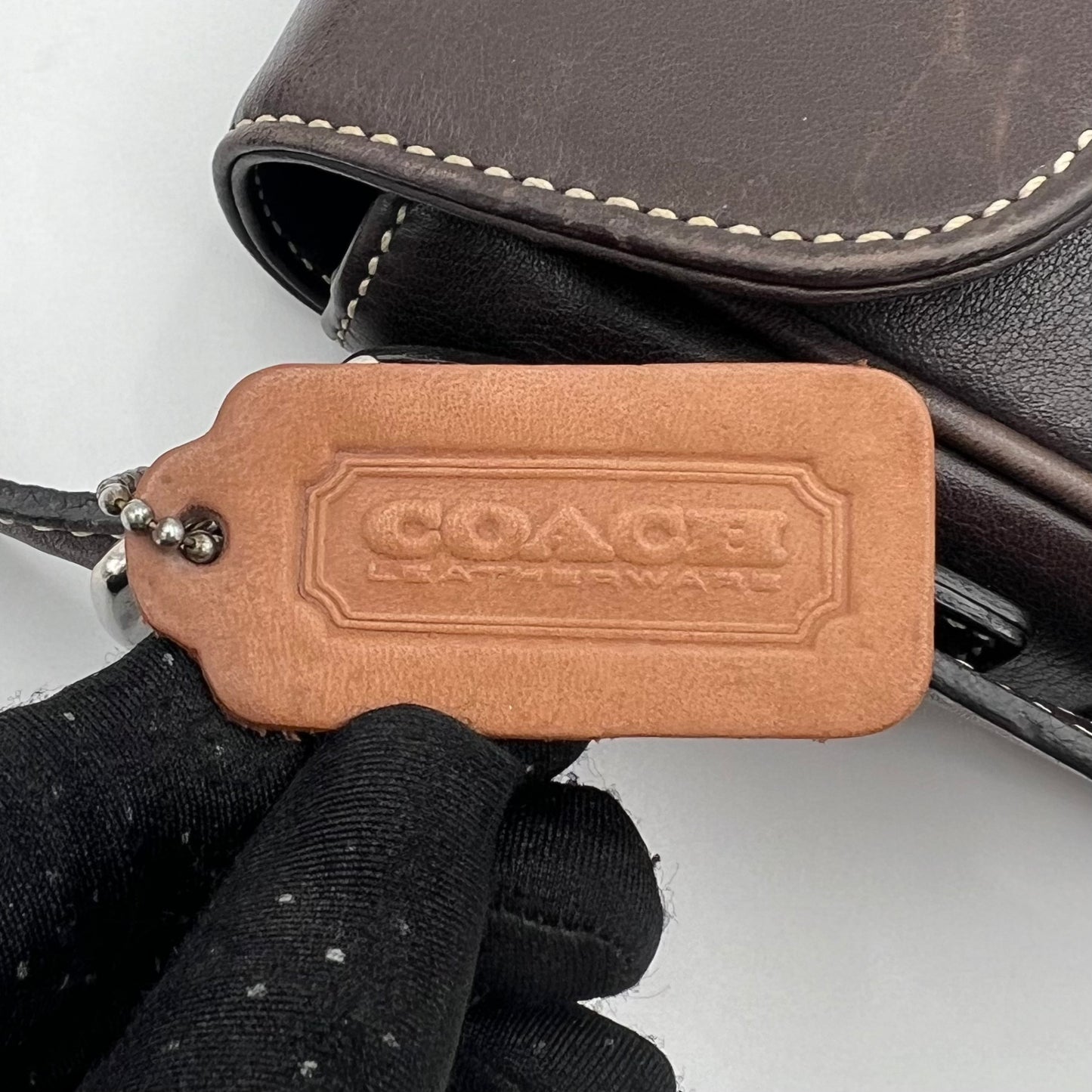 Coach Dark Brown Leather Hamptons Flap Bag