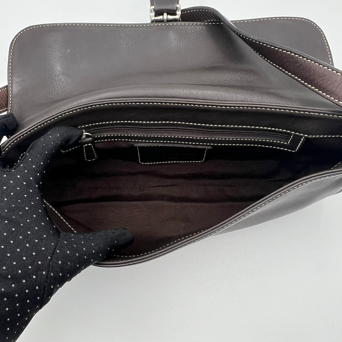 Coach Dark Brown Leather Hamptons Flap Bag