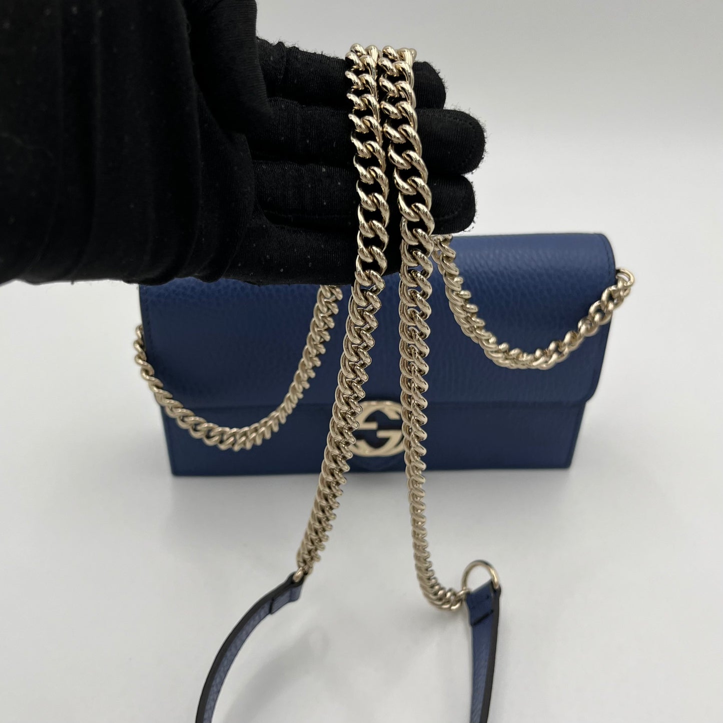 Gucci Blue Leather Interlocking G Wallet on Chain