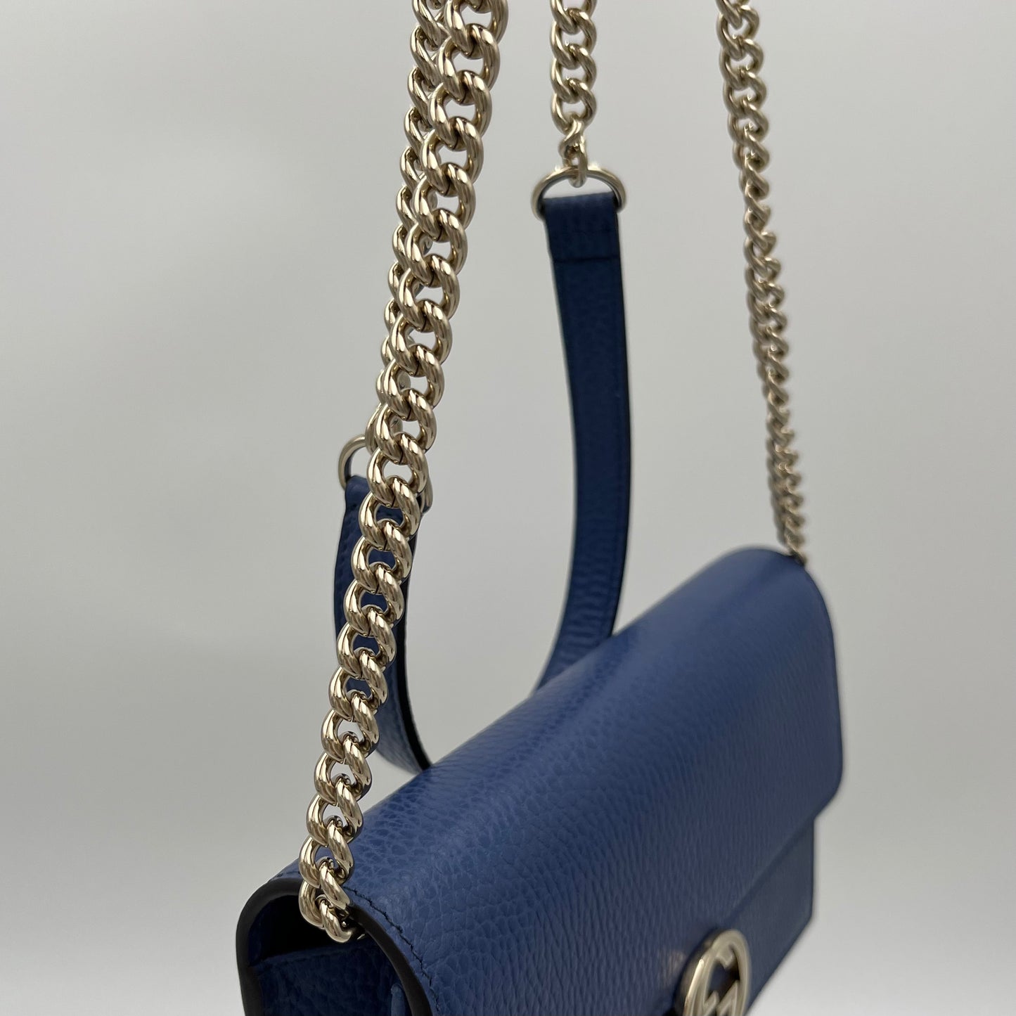 Gucci Blue Leather Interlocking G Wallet on Chain