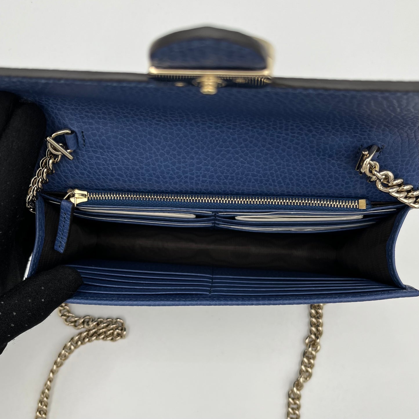 Gucci Blue Leather Interlocking G Wallet on Chain
