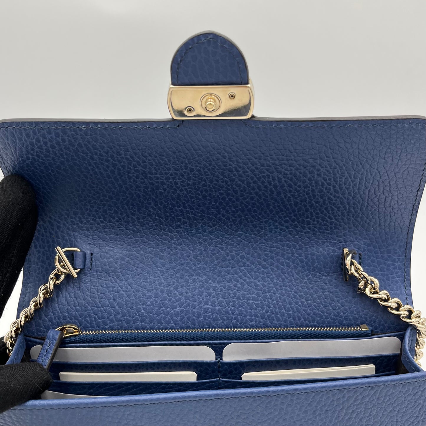 Gucci Blue Leather Interlocking G Wallet on Chain