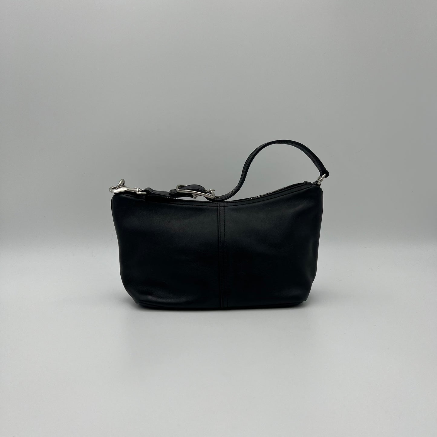 Coach Vintage Black Leather 9844 Mini Hobo Baguette SHW