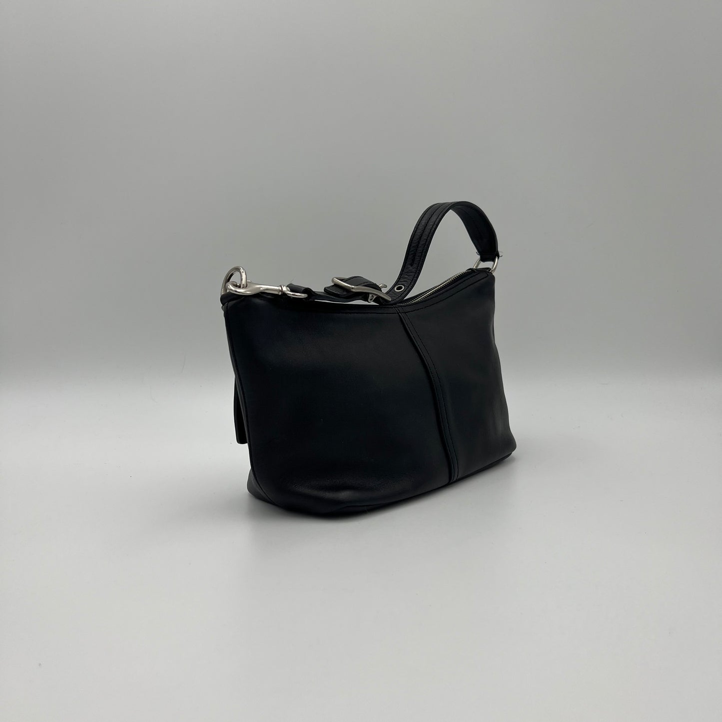 Coach Vintage Black Leather 9844 Mini Hobo Baguette SHW