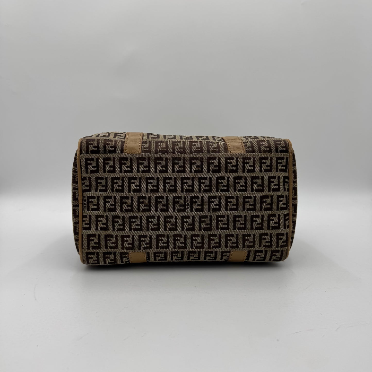 Fendi Brown Zucchino Beige Leather Canvas Boston 25
