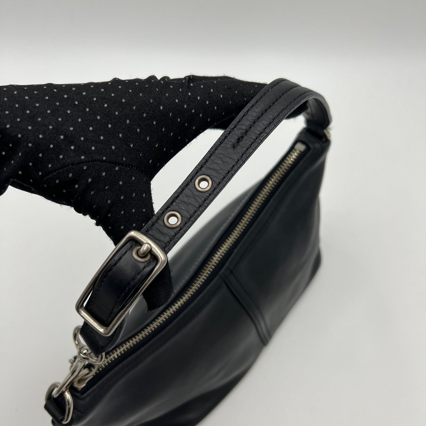 Coach Vintage Black Leather 9844 Mini Hobo Baguette SHW