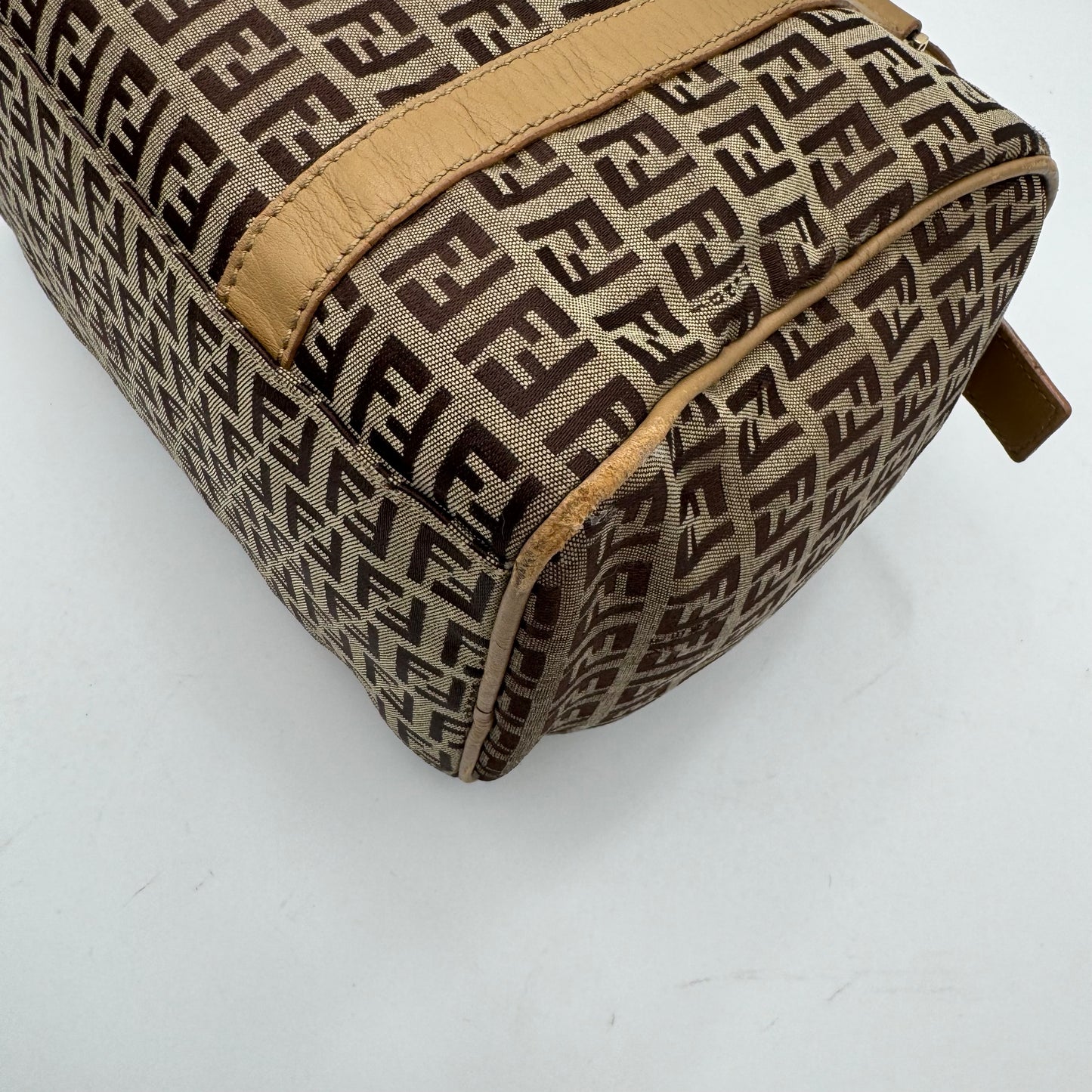 Fendi Brown Zucchino Beige Leather Canvas Boston 25