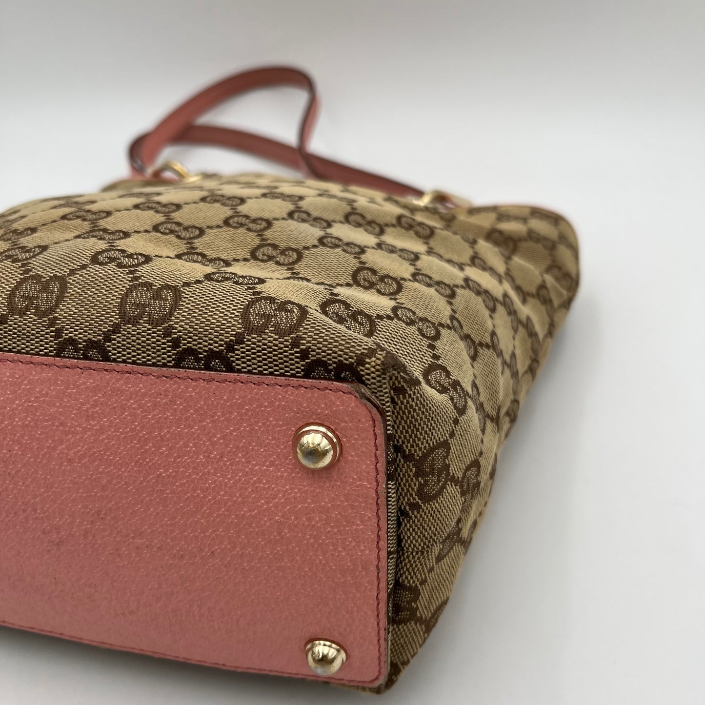 Gucci Beige Monogram Canvas Pink Leather Small Eclipse Tote