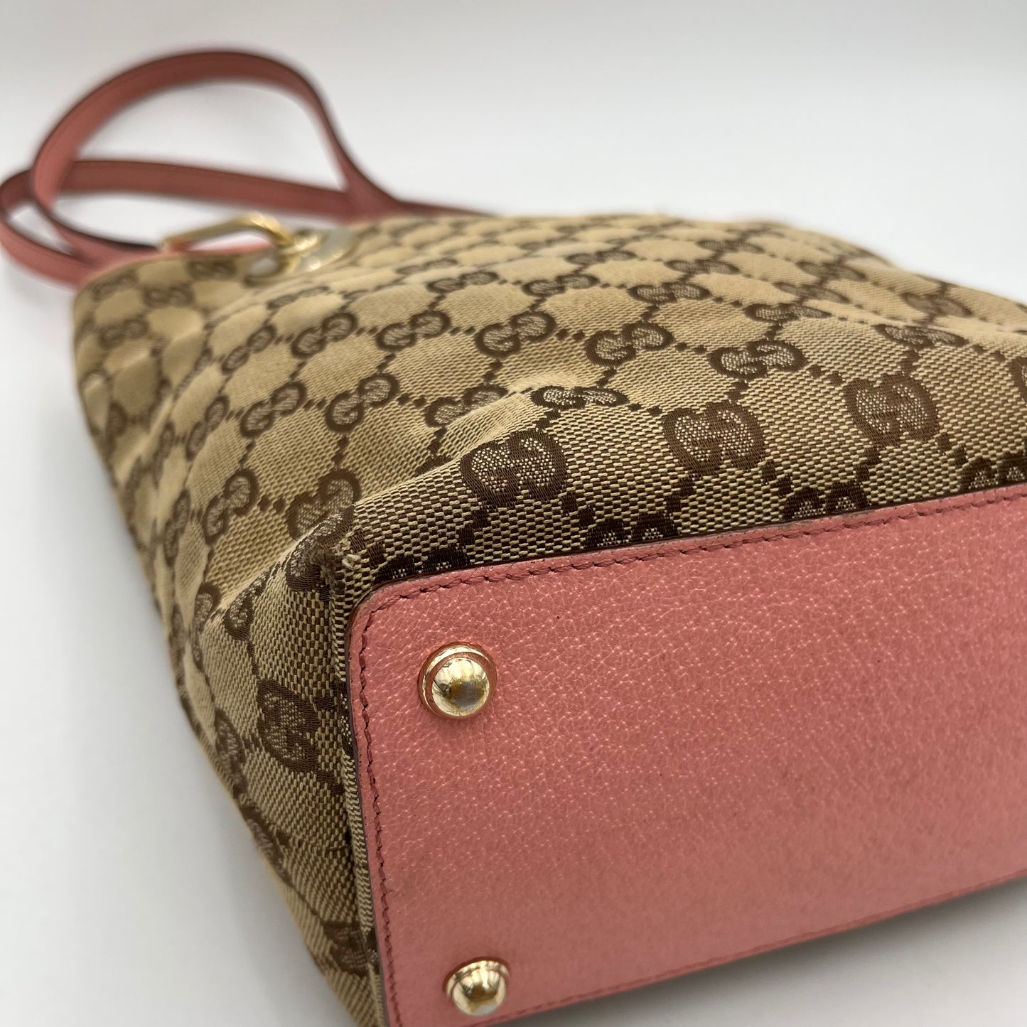 Gucci Beige Monogram Canvas Pink Leather Small Eclipse Tote