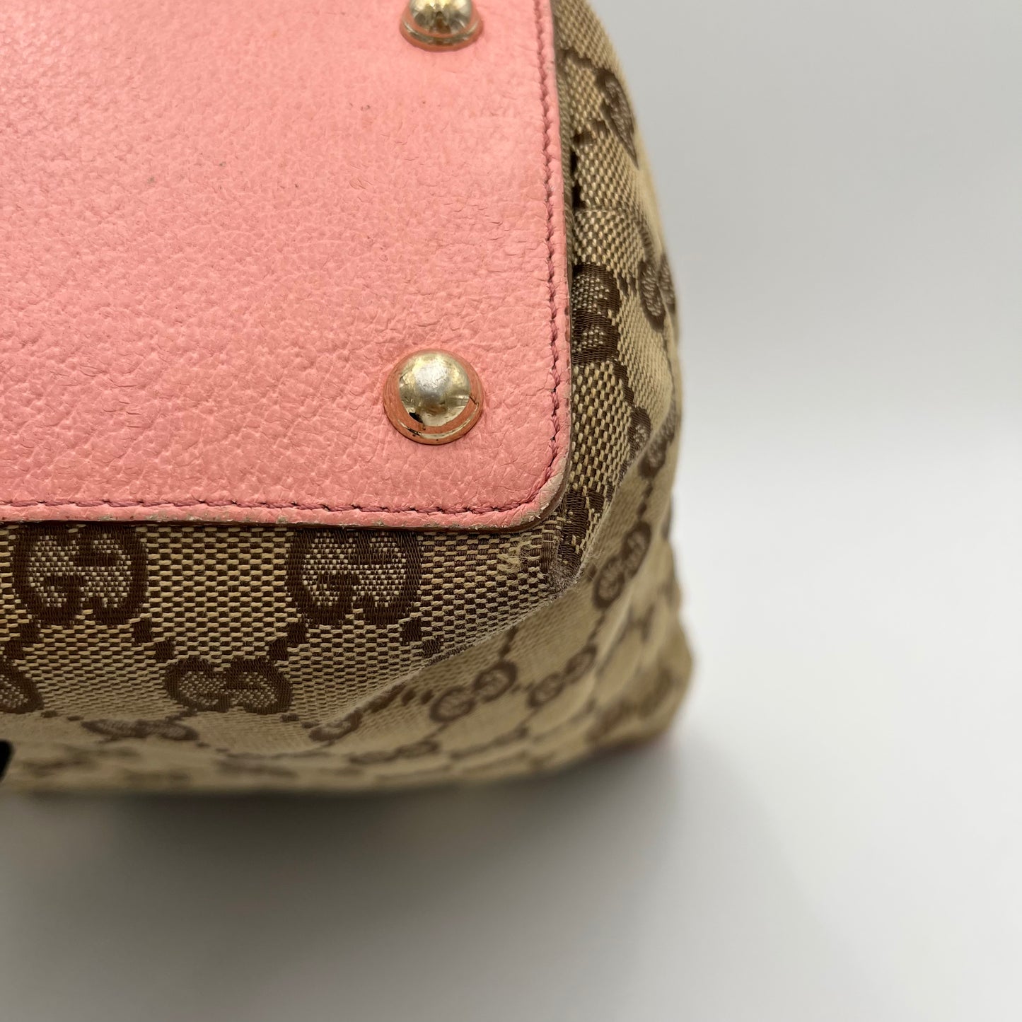 Gucci Beige Monogram Canvas Pink Leather Small Eclipse Tote