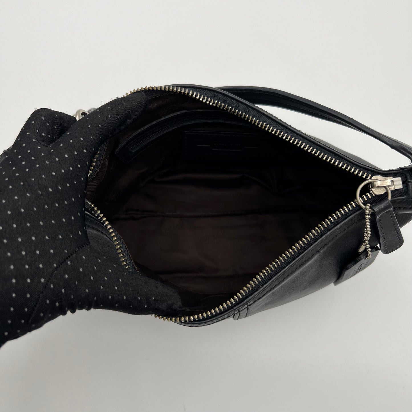 Coach Vintage Black Leather 9844 Mini Hobo Baguette SHW
