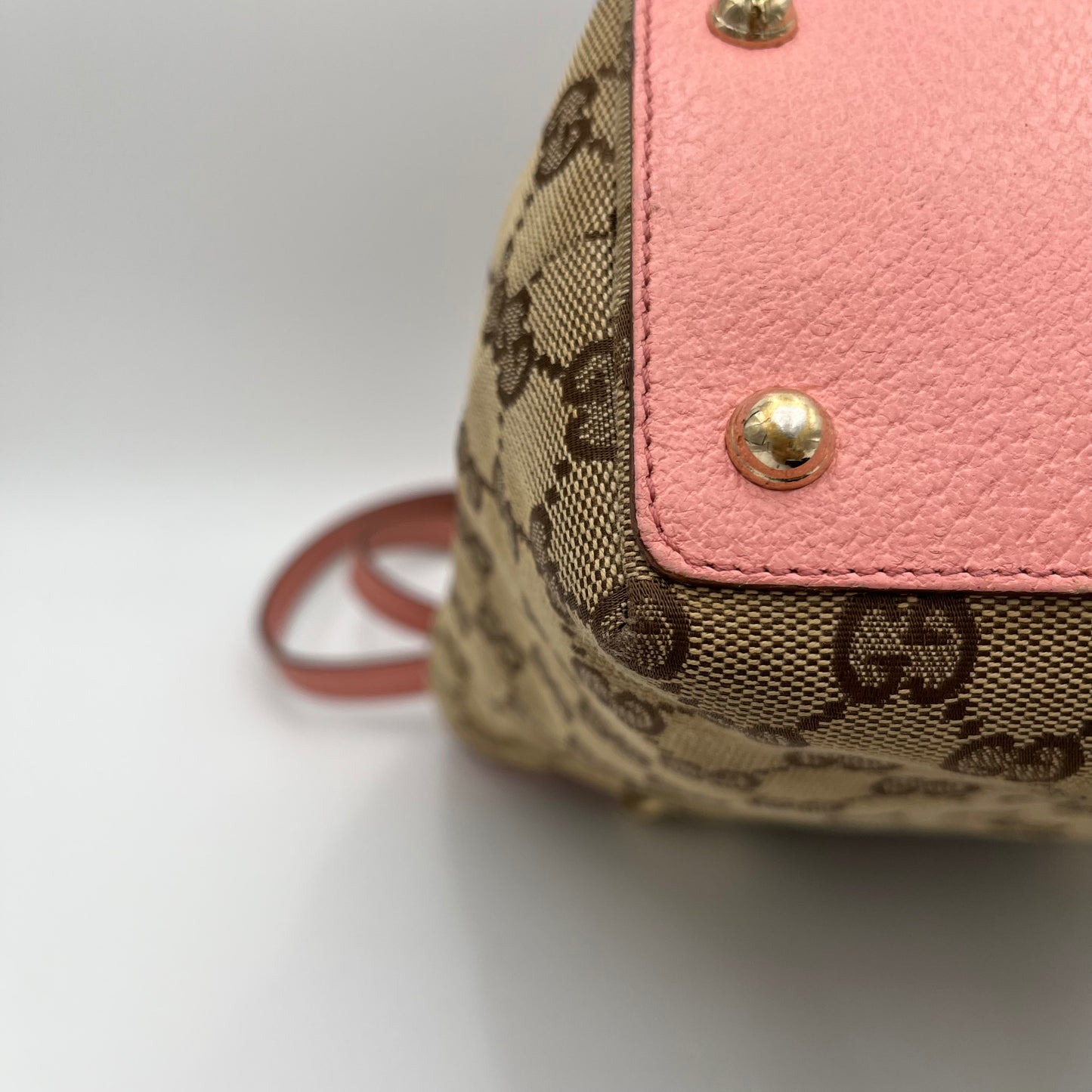 Gucci Beige Monogram Canvas Pink Leather Small Eclipse Tote