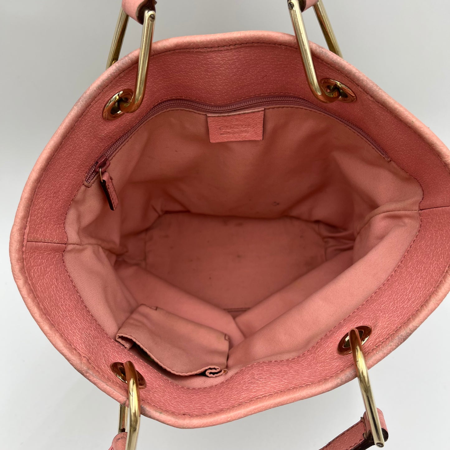 Gucci Beige Monogram Canvas Pink Leather Small Eclipse Tote