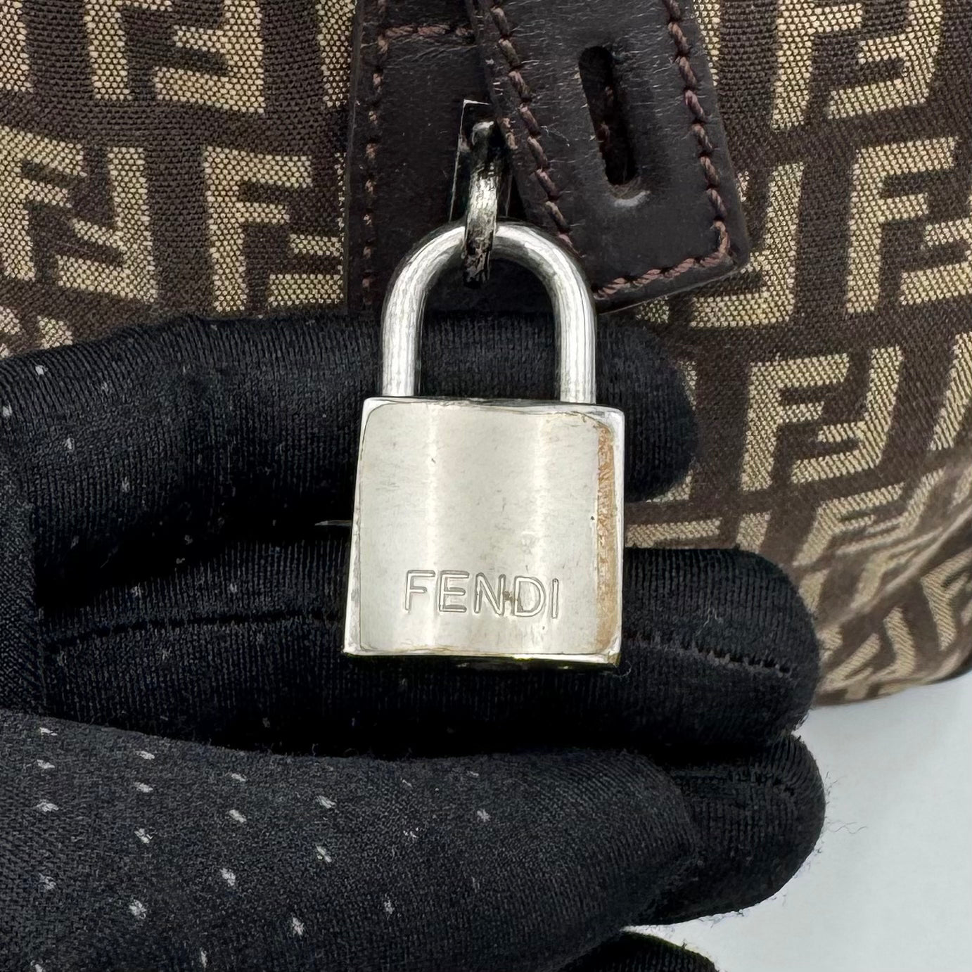 Fendi Dark Brown Zucchino Canvas and Leather FF Boston 25