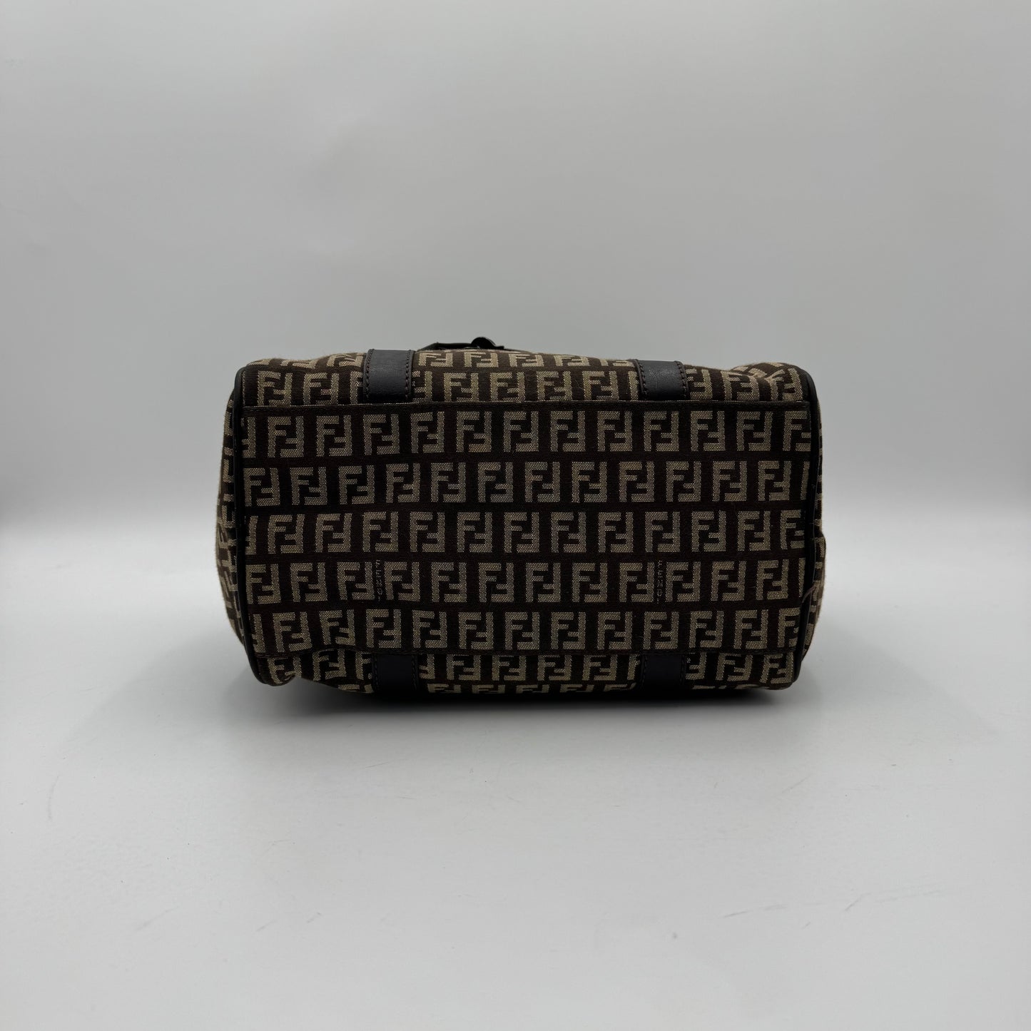 Fendi Dark Brown Zucchino Canvas and Leather FF Boston 25