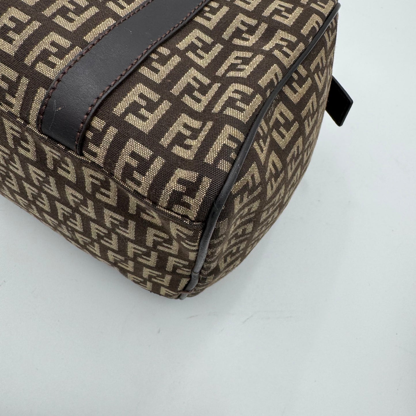 Fendi Dark Brown Zucchino Canvas and Leather FF Boston 25