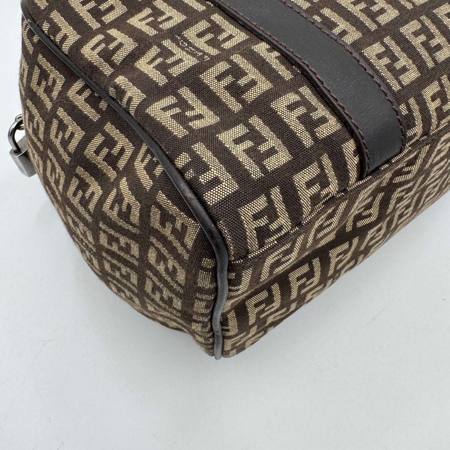 Fendi Dark Brown Zucchino Canvas and Leather FF Boston 25