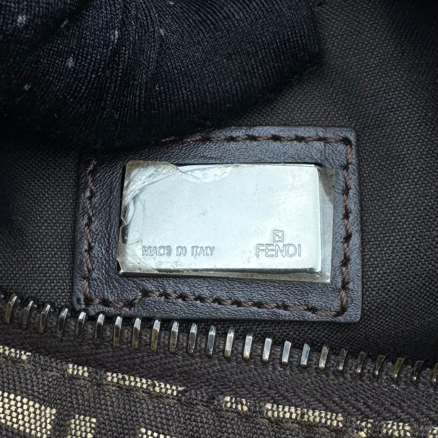 Fendi Dark Brown Zucchino Canvas and Leather FF Boston 25