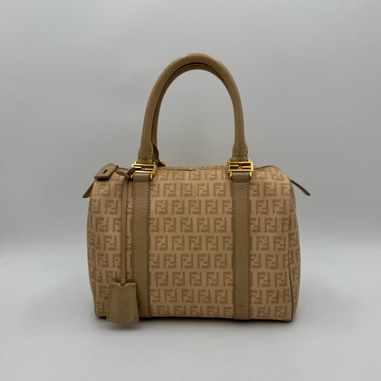 Fendi Beige Zucchino Coated Canvas FF Forever Boston
