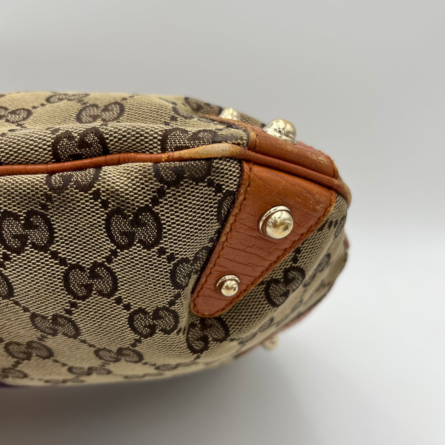 Gucci Monogram Canvas Orange and Purple Sherryline Horsebit Chain Large Hobo Bag
