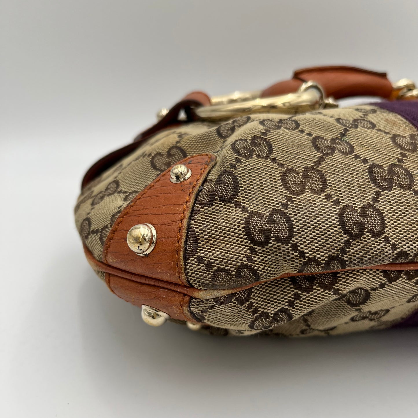 Gucci Monogram Canvas Orange and Purple Sherryline Horsebit Chain Large Hobo Bag