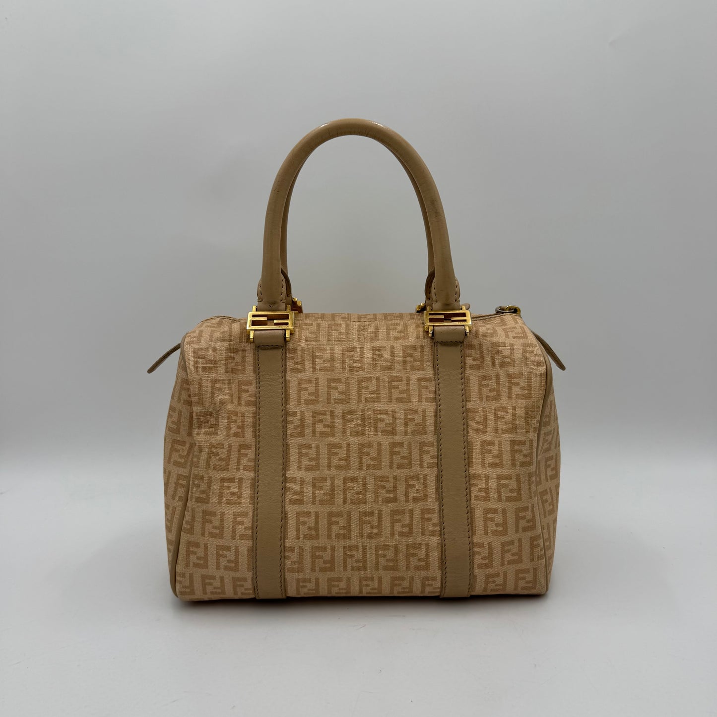 Fendi Beige Zucchino Coated Canvas FF Forever Boston
