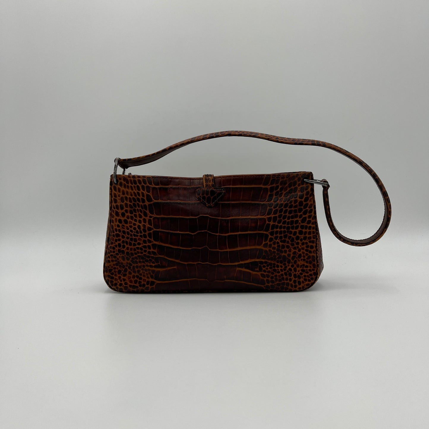 Longchamp Brown Roseau Croc Embossed Shoulder Bag