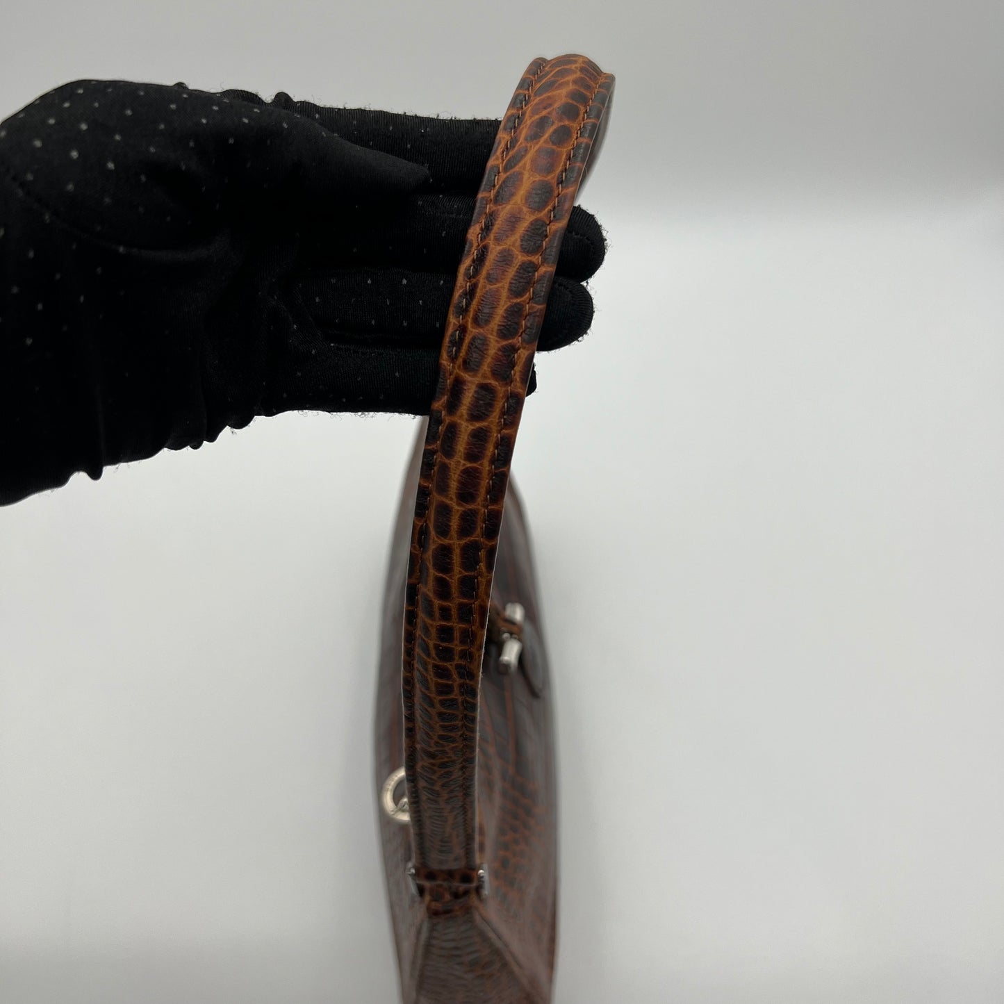 Longchamp Brown Roseau Croc Embossed Shoulder Bag