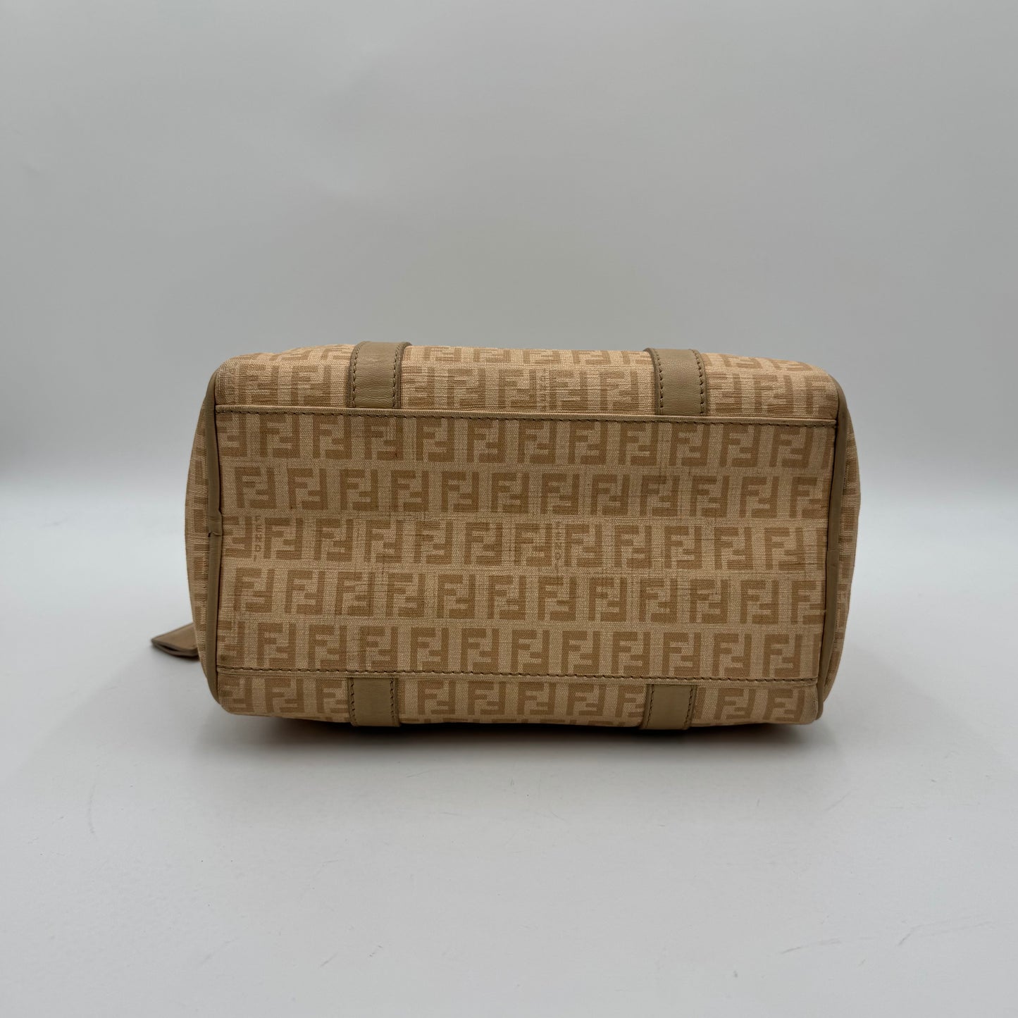 Fendi Beige Zucchino Coated Canvas FF Forever Boston