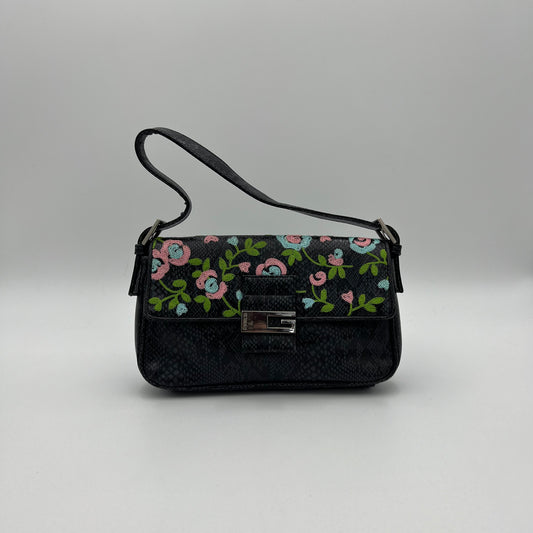 Guess Vintage Floral Embroidered Snakeprint Baguette