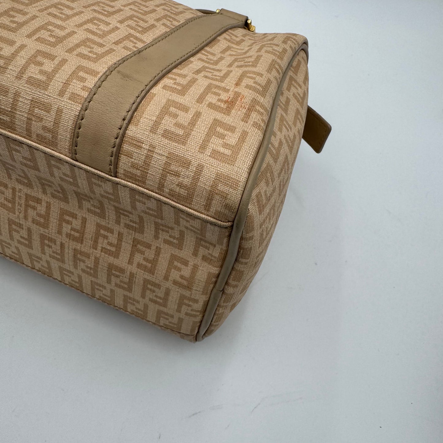 Fendi Beige Zucchino Coated Canvas FF Forever Boston