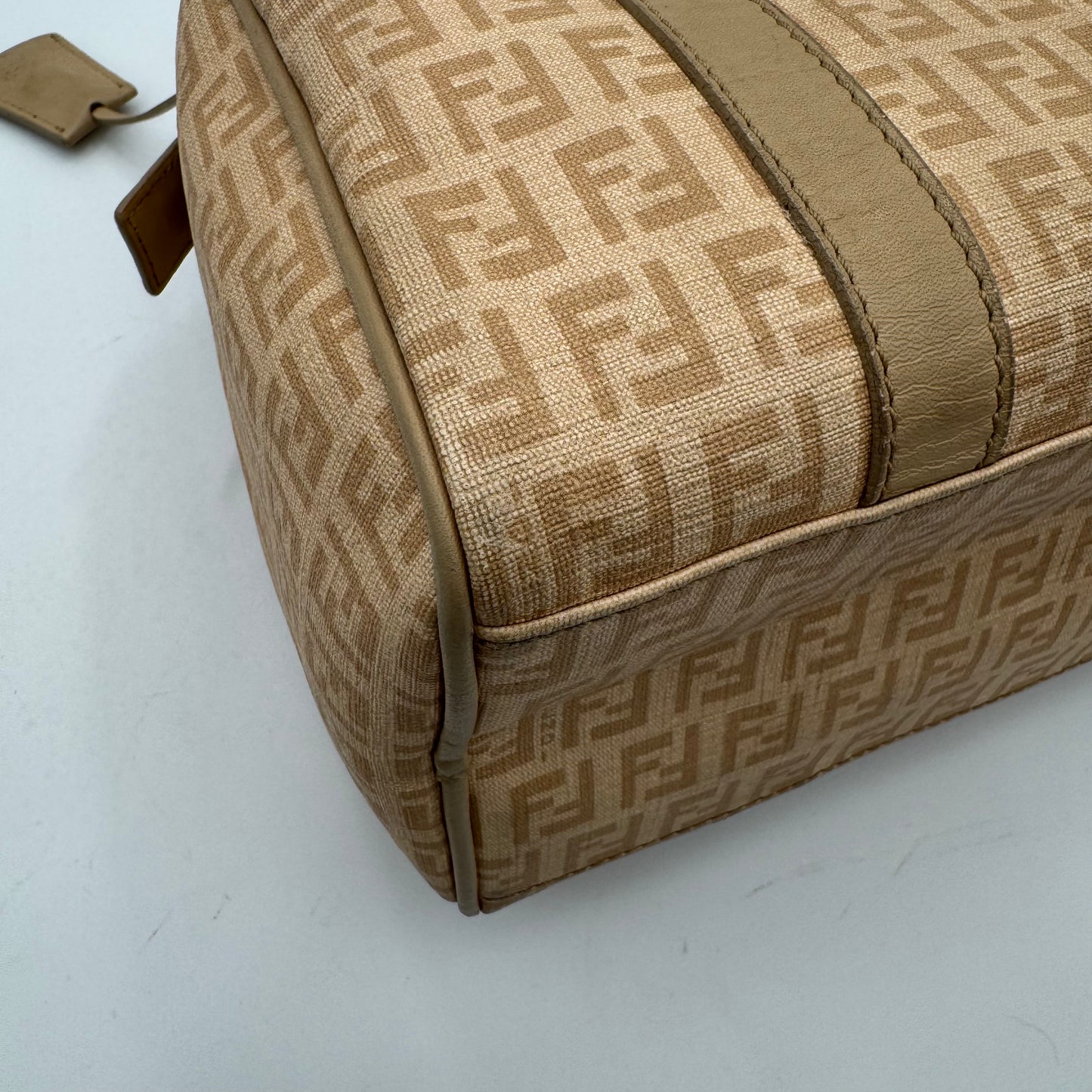 Fendi Beige Zucchino Coated Canvas FF Forever Boston