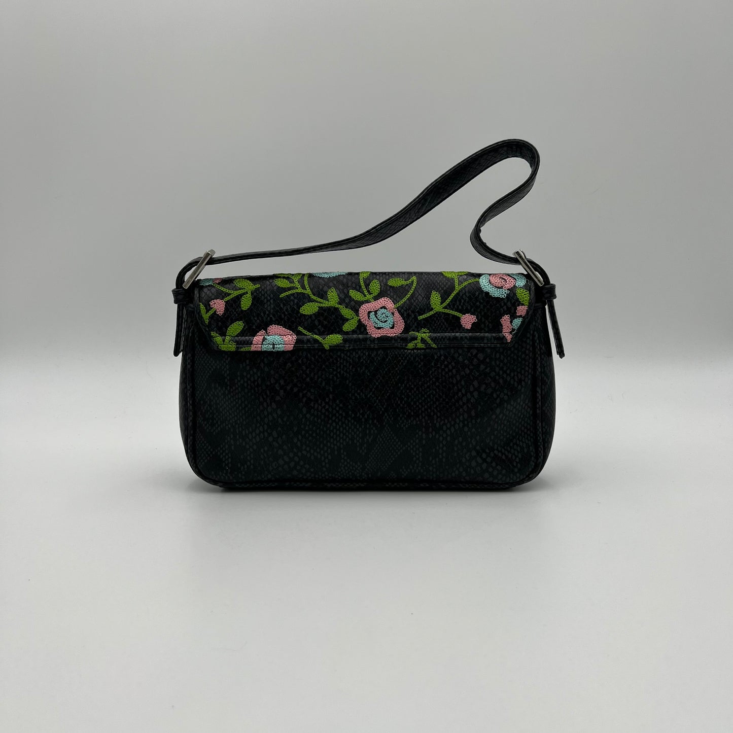 Guess Vintage Floral Embroidered Snakeprint Baguette
