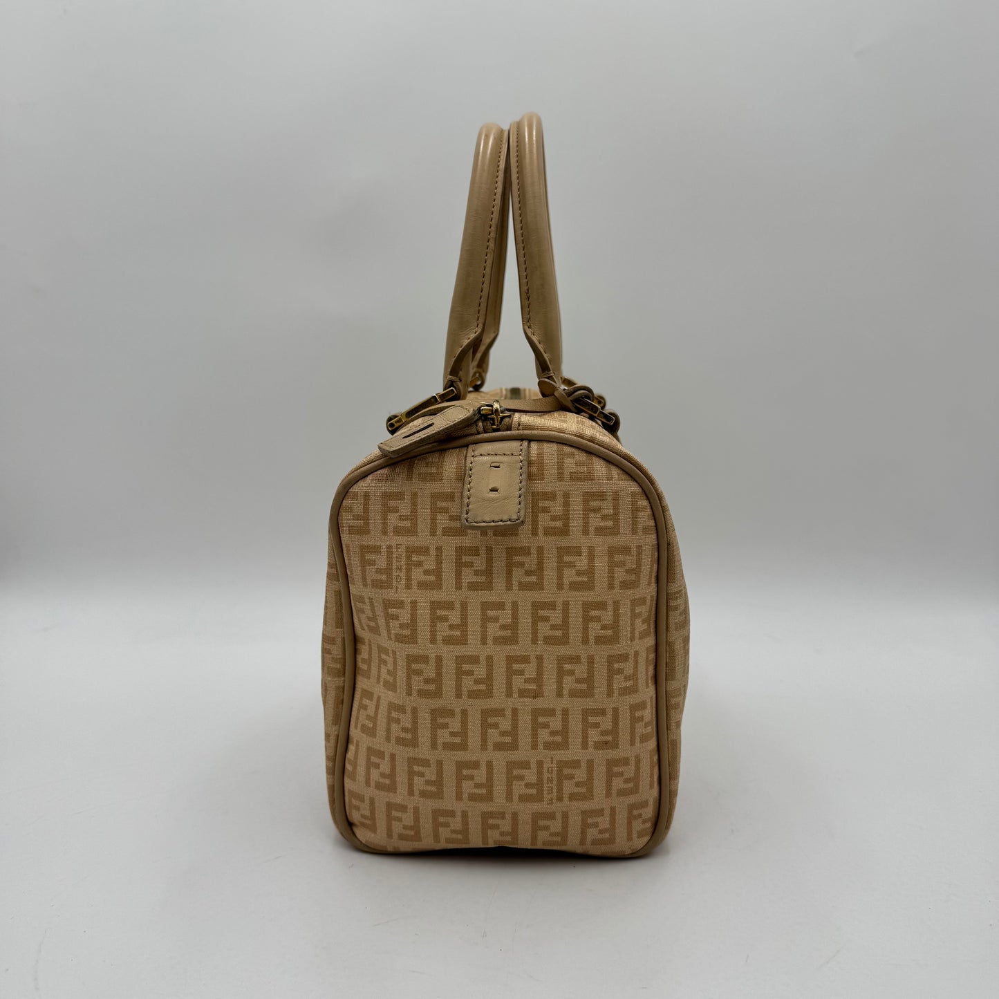 Fendi Beige Zucchino Coated Canvas FF Forever Boston