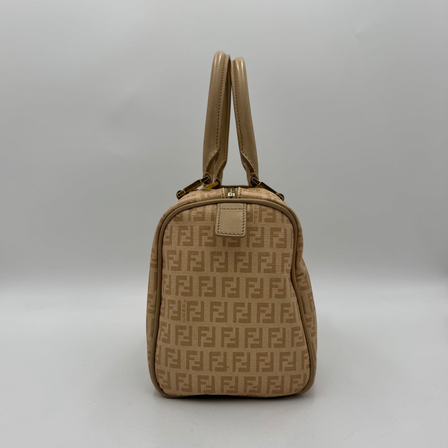 Fendi Beige Zucchino Coated Canvas FF Forever Boston