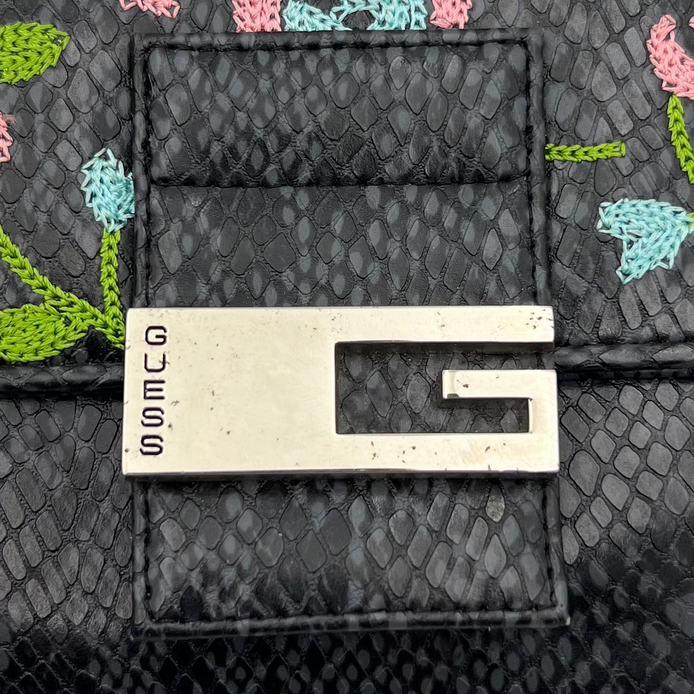 Guess Vintage Floral Embroidered Snakeprint Baguette