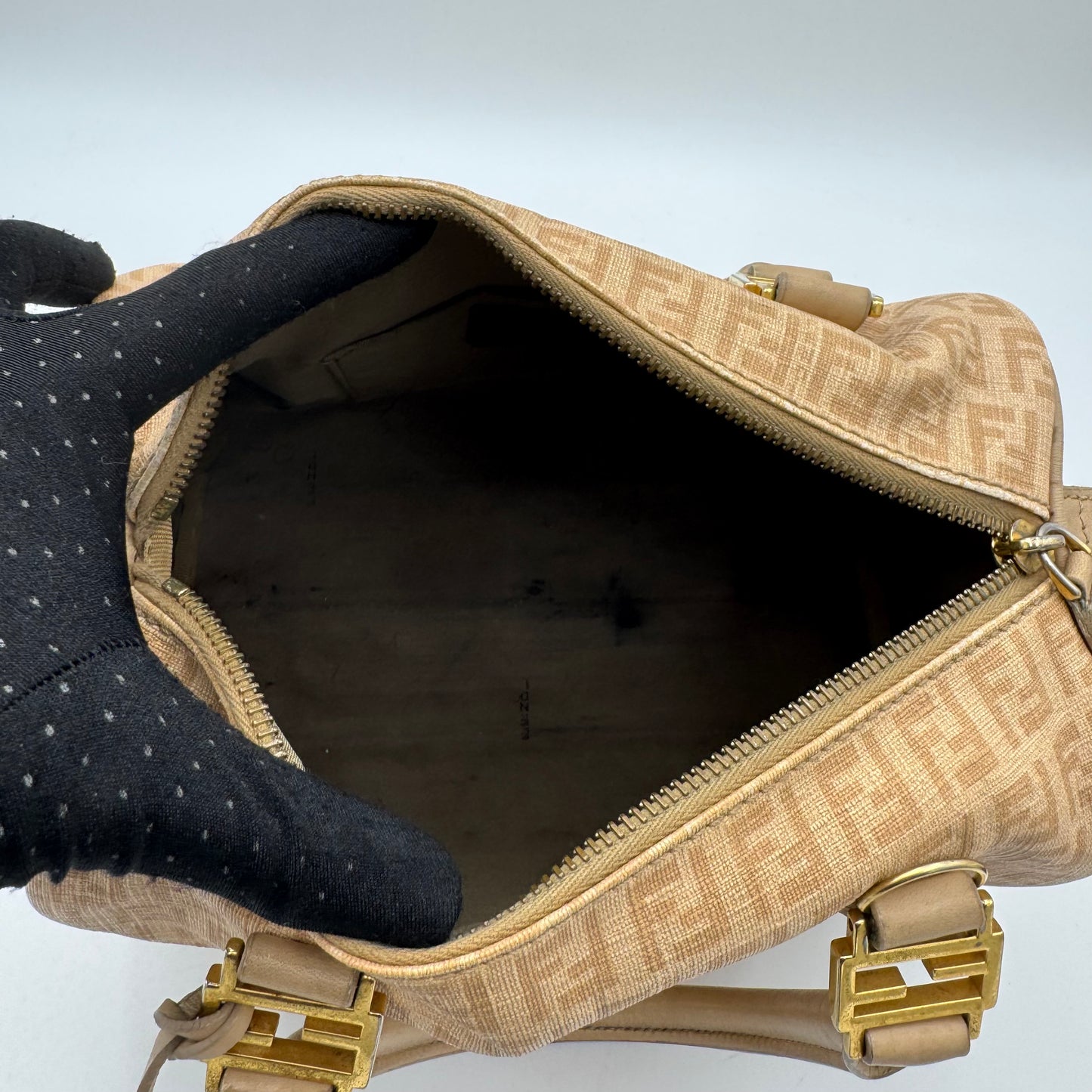 Fendi Beige Zucchino Coated Canvas FF Forever Boston