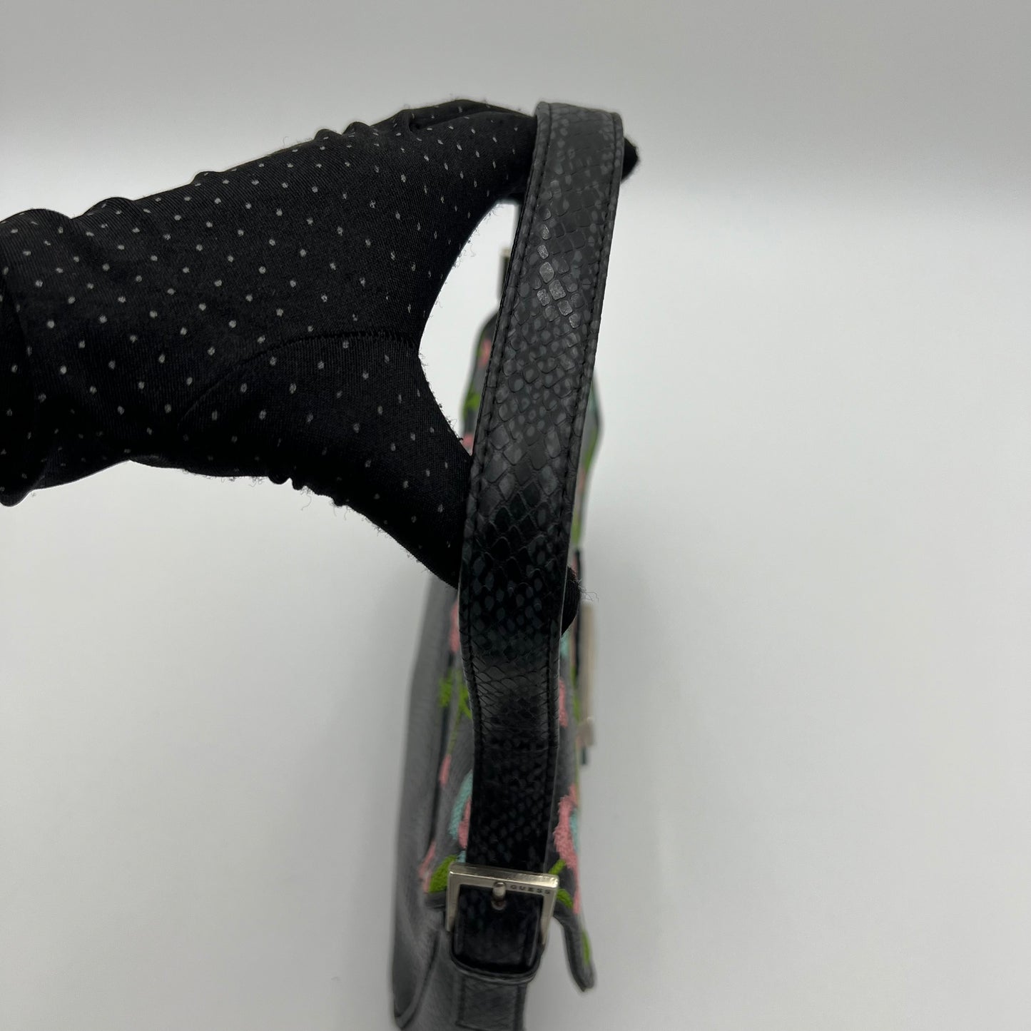 Guess Vintage Floral Embroidered Snakeprint Baguette