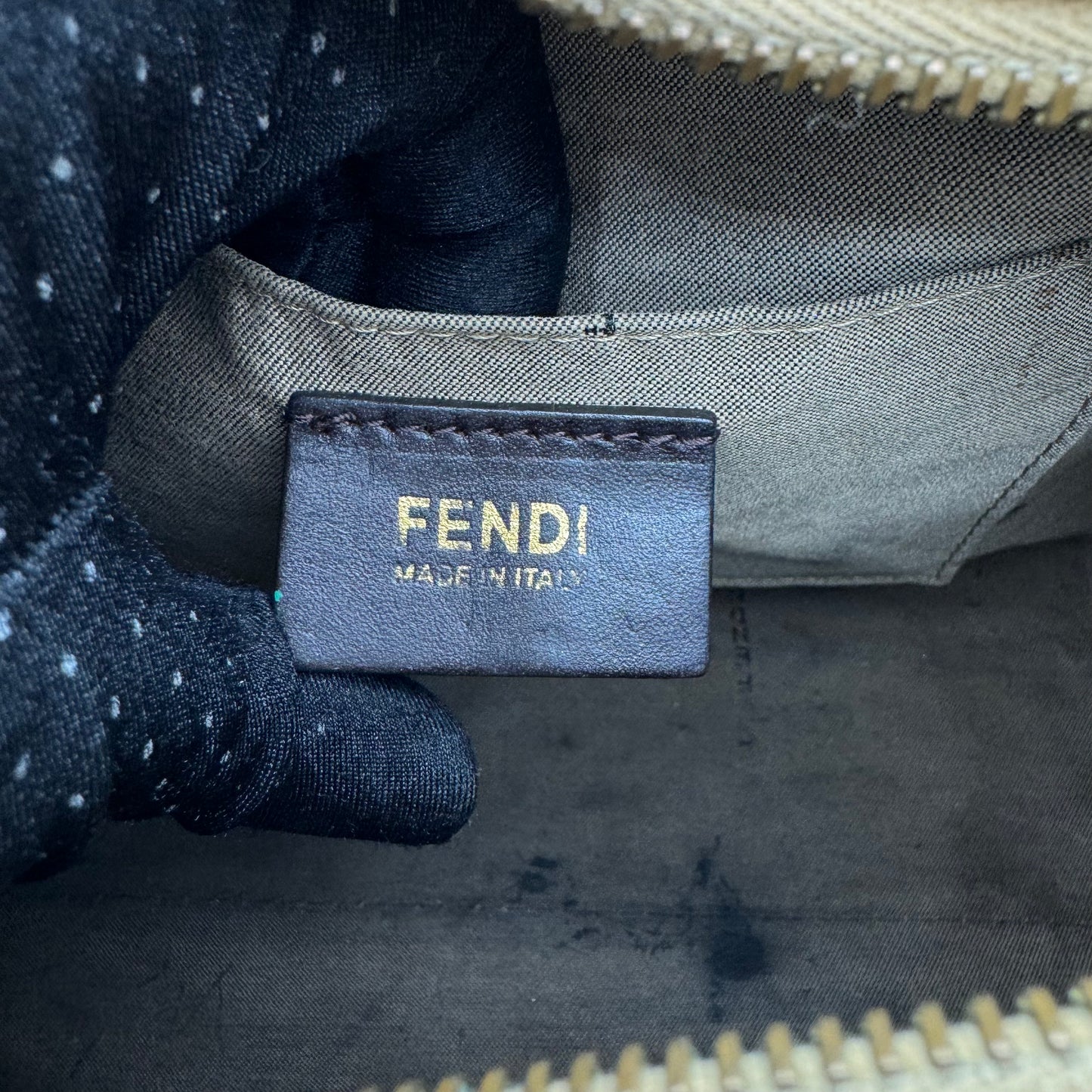 Fendi Beige Zucchino Coated Canvas FF Forever Boston