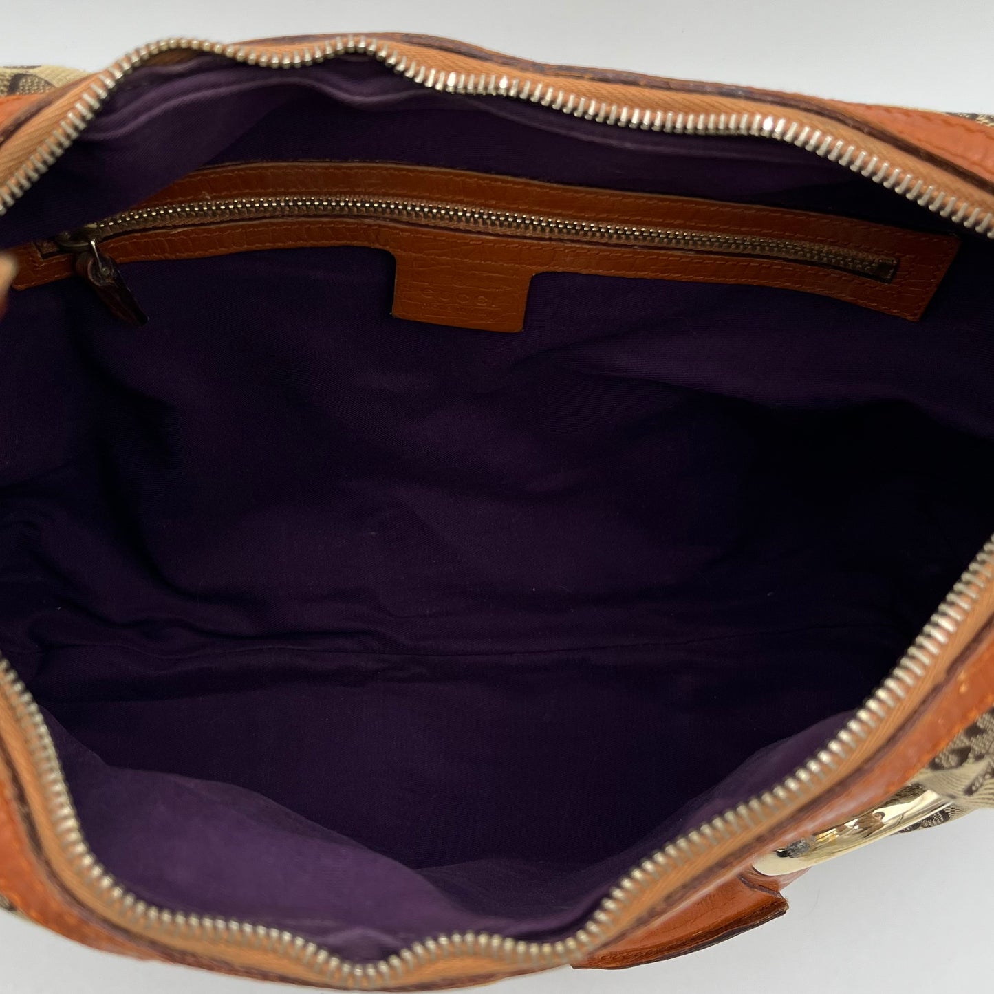 Gucci Monogram Canvas Orange and Purple Sherryline Horsebit Chain Large Hobo Bag