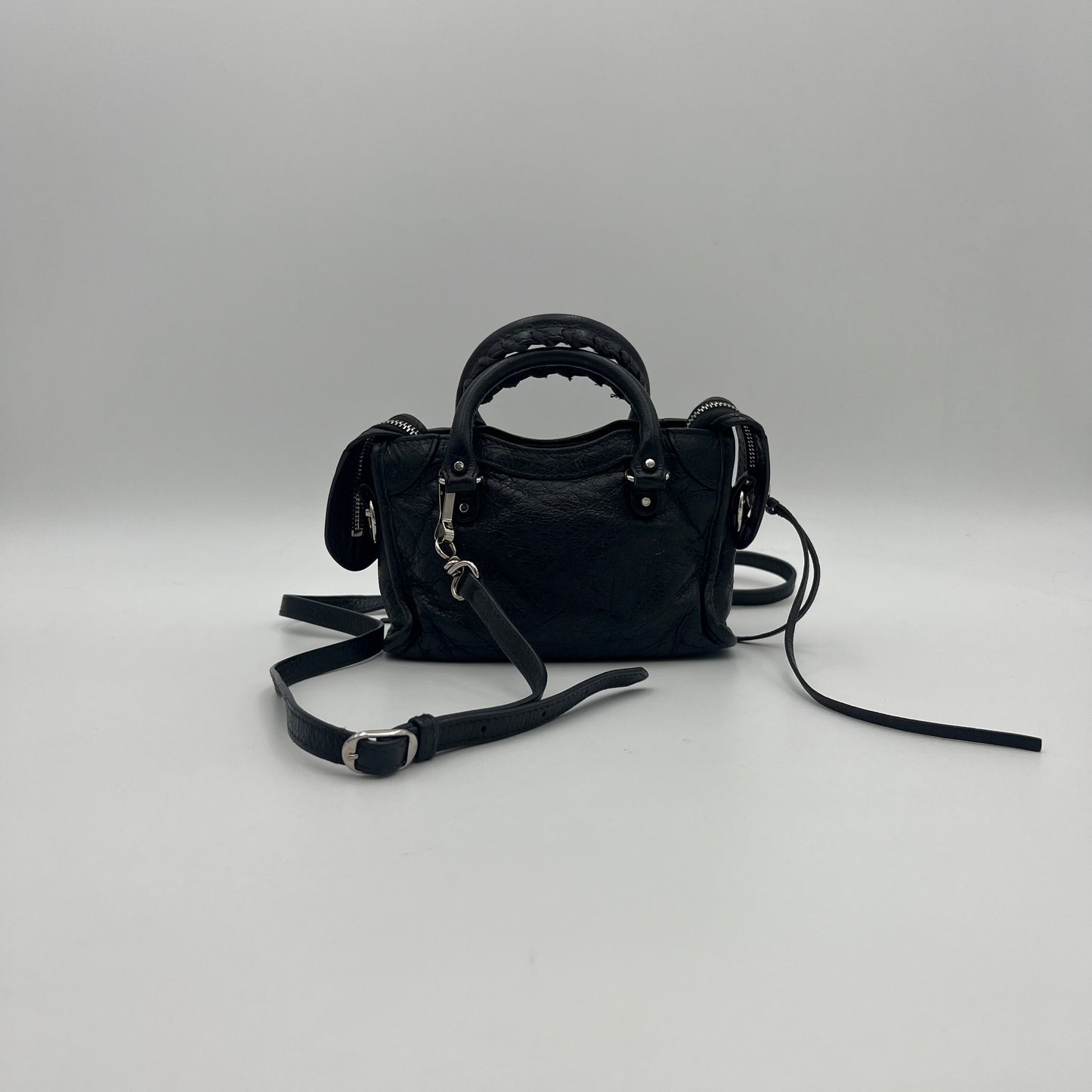 Balenciaga Black Leather Metallic Hardware Classic Nano City SHW