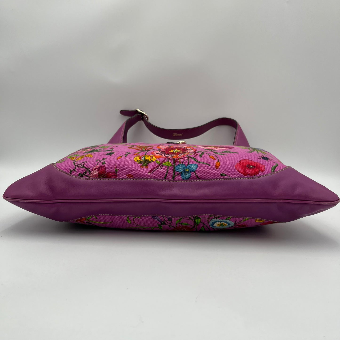 Gucci Purple Pink Floral Canvas and Leather Jackie Hobo Shoulder Bag