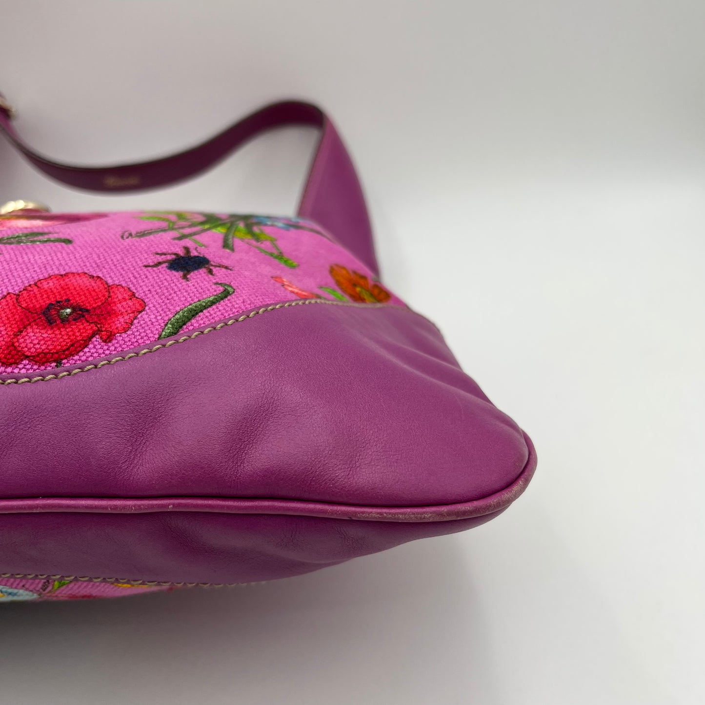 Gucci Purple Pink Floral Canvas and Leather Jackie Hobo Shoulder Bag