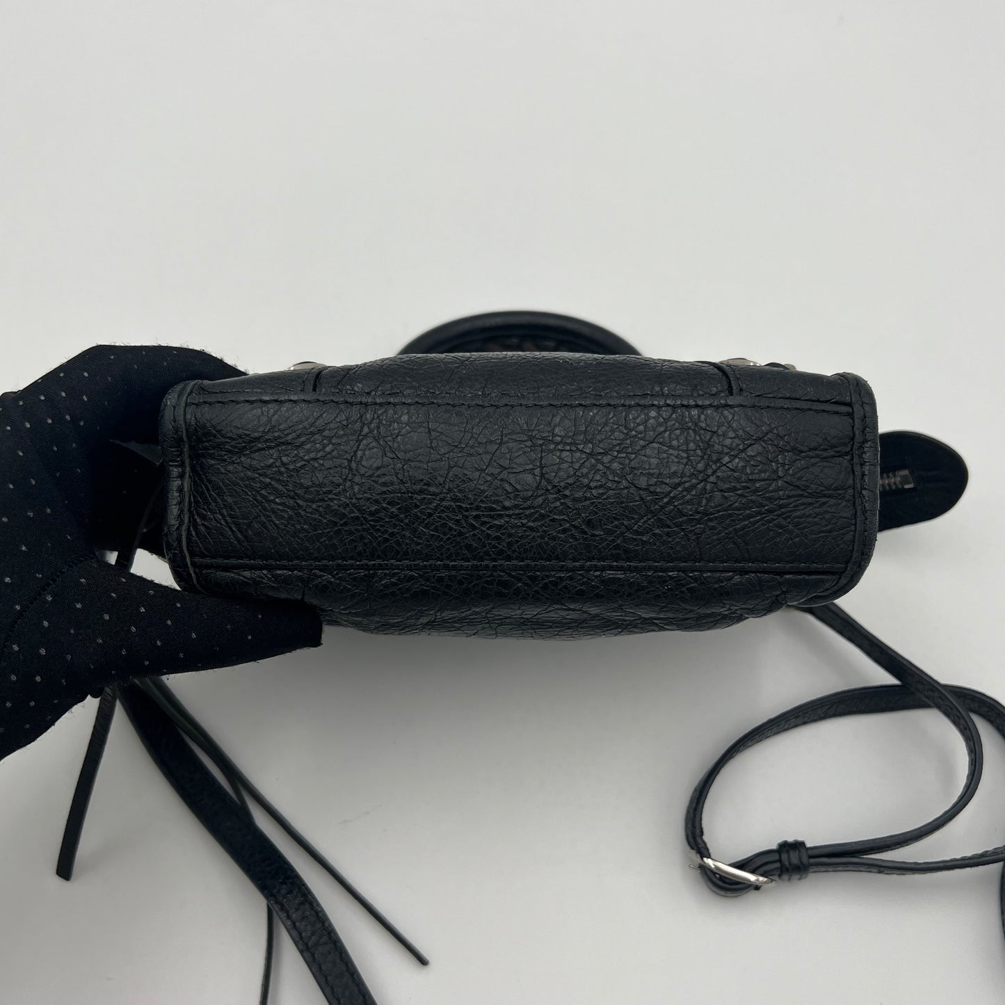 Balenciaga Black Leather Metallic Hardware Classic Nano City SHW