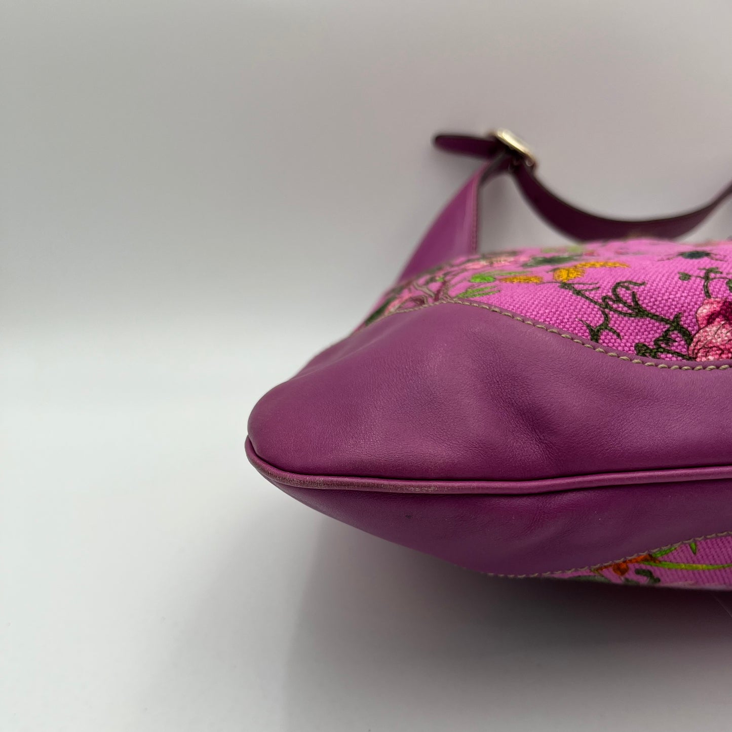Gucci Purple Pink Floral Canvas and Leather Jackie Hobo Shoulder Bag