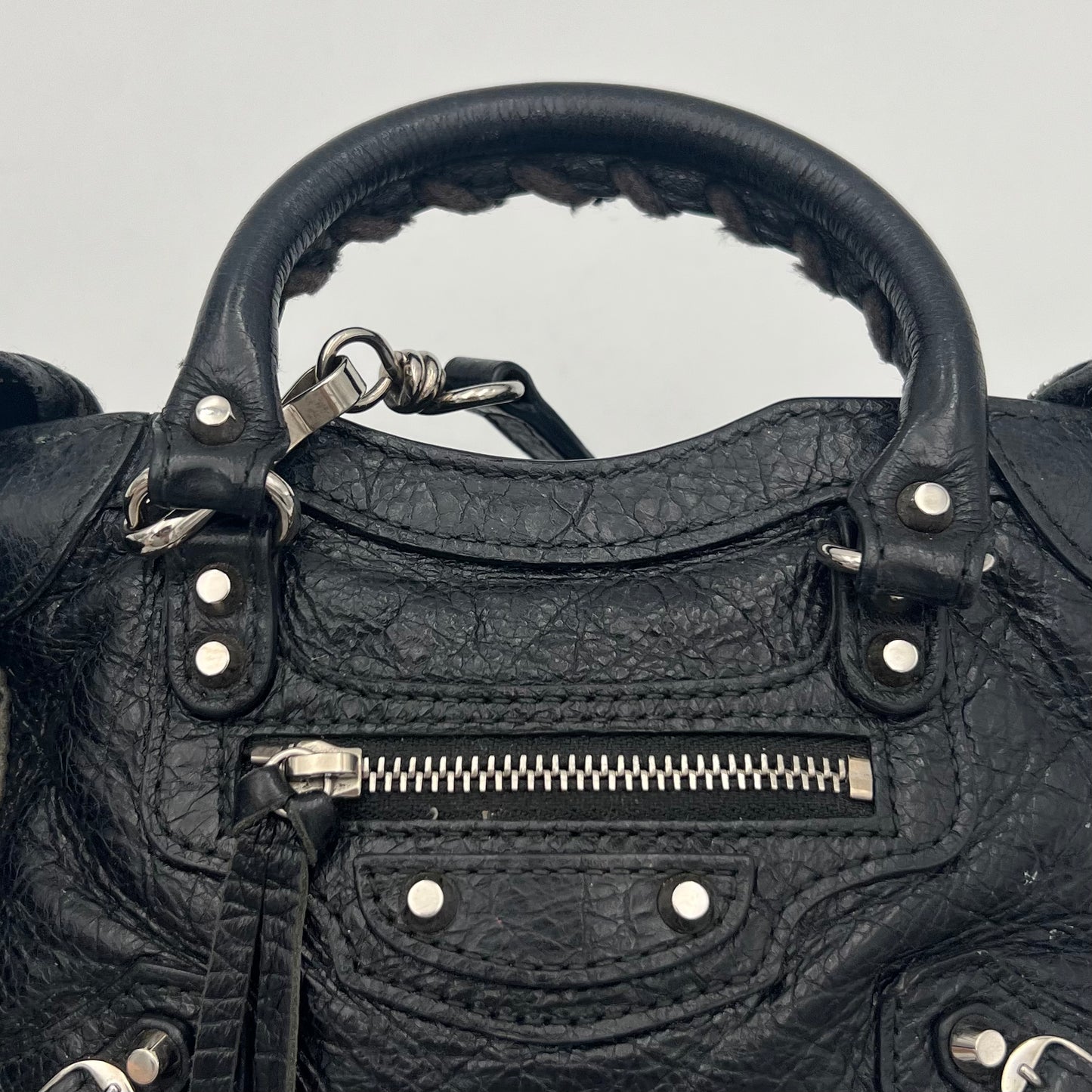 Balenciaga Black Leather Metallic Hardware Classic Nano City SHW