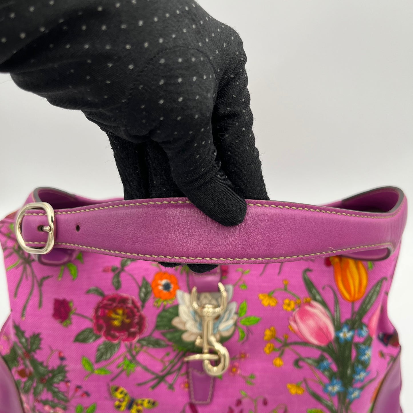 Gucci Purple Pink Floral Canvas and Leather Jackie Hobo Shoulder Bag