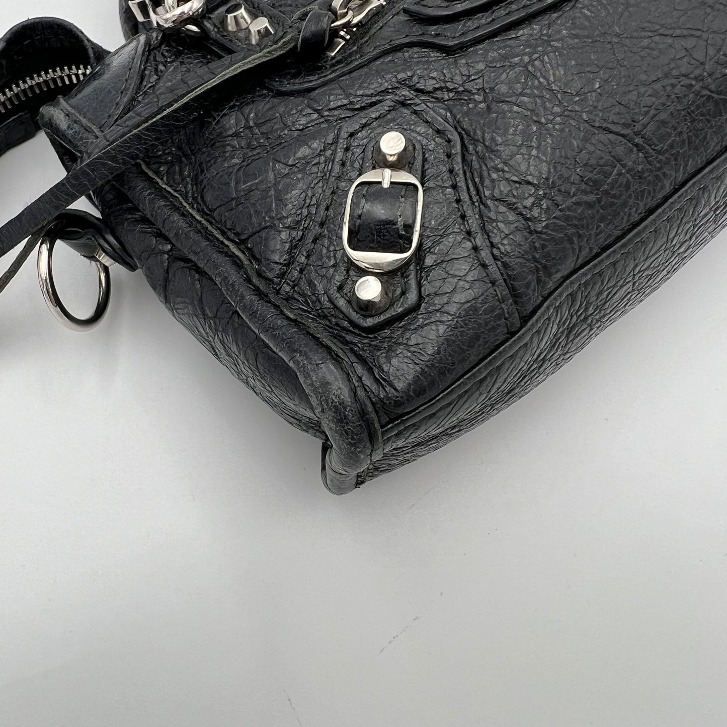 Balenciaga Black Leather Metallic Hardware Classic Nano City SHW