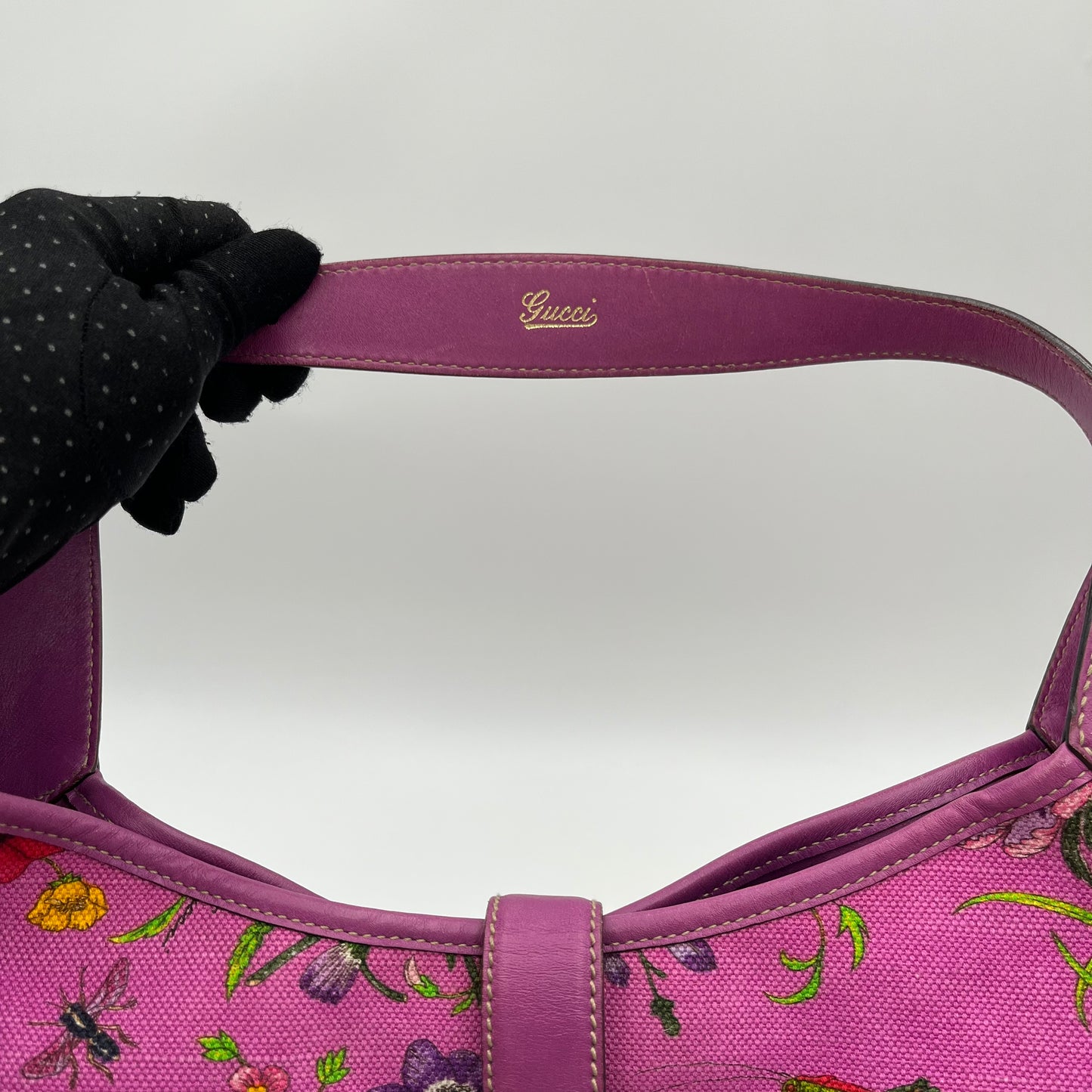 Gucci Purple Pink Floral Canvas and Leather Jackie Hobo Shoulder Bag
