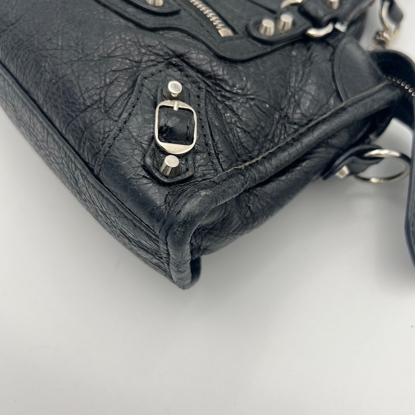 Balenciaga Black Leather Metallic Hardware Classic Nano City SHW